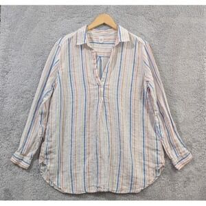Gap Tunic Top Women's XL White Striped Linen Popover Lagenlook Summer Comfort